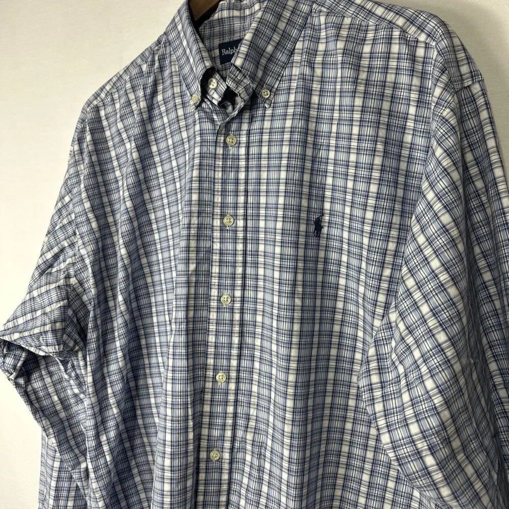 Polo Ralph Lauren Men's XL Button‎ Down Blue Plaid Shirt Long Sleeve Oxford